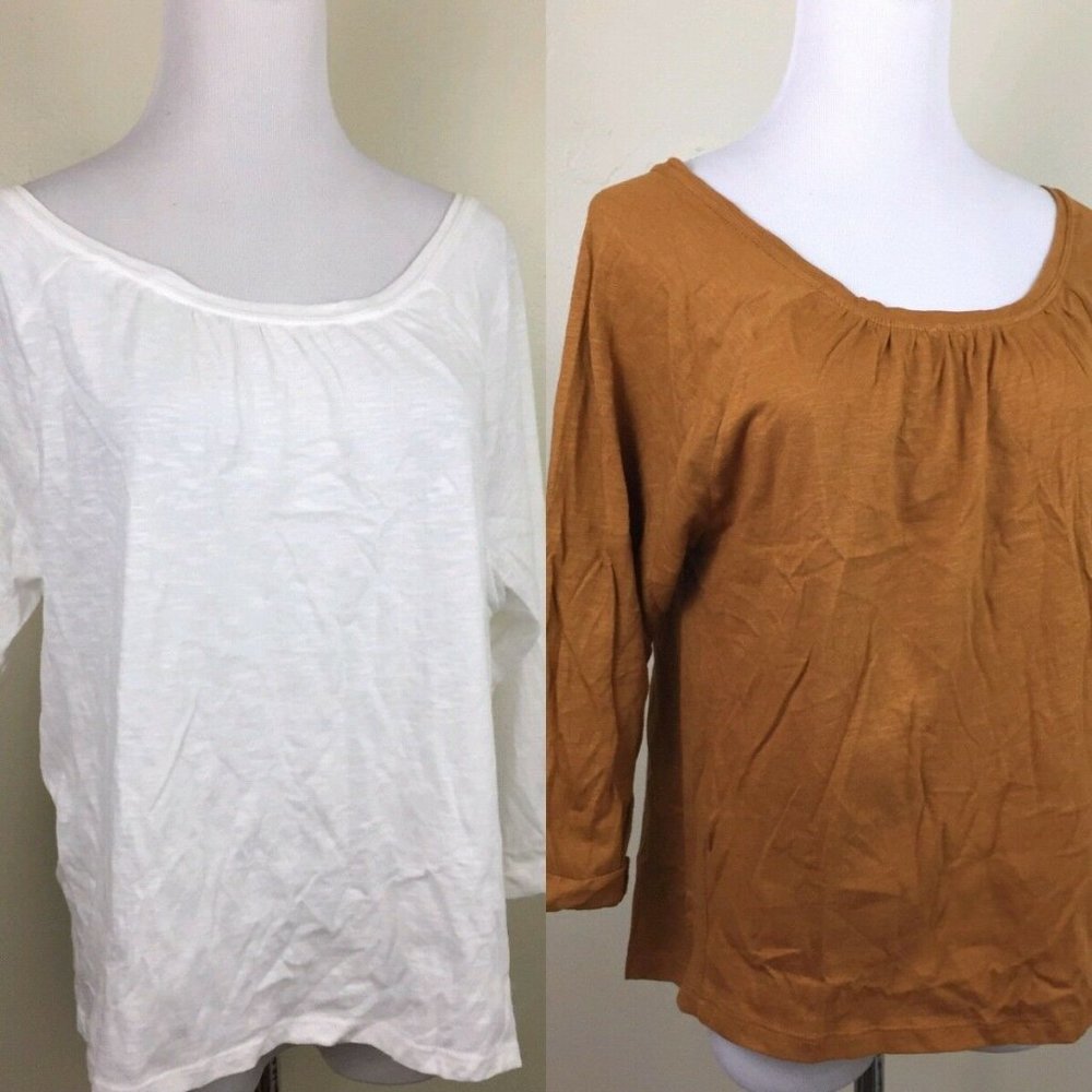Lot of 2 NWT Zara Trafaluc Ivory & Dark Mustard Cuffed Sleeve Shirt Top